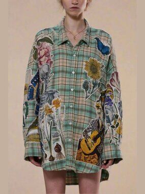R13 NWOT Drop Neck Shirt Light Green Plaid
